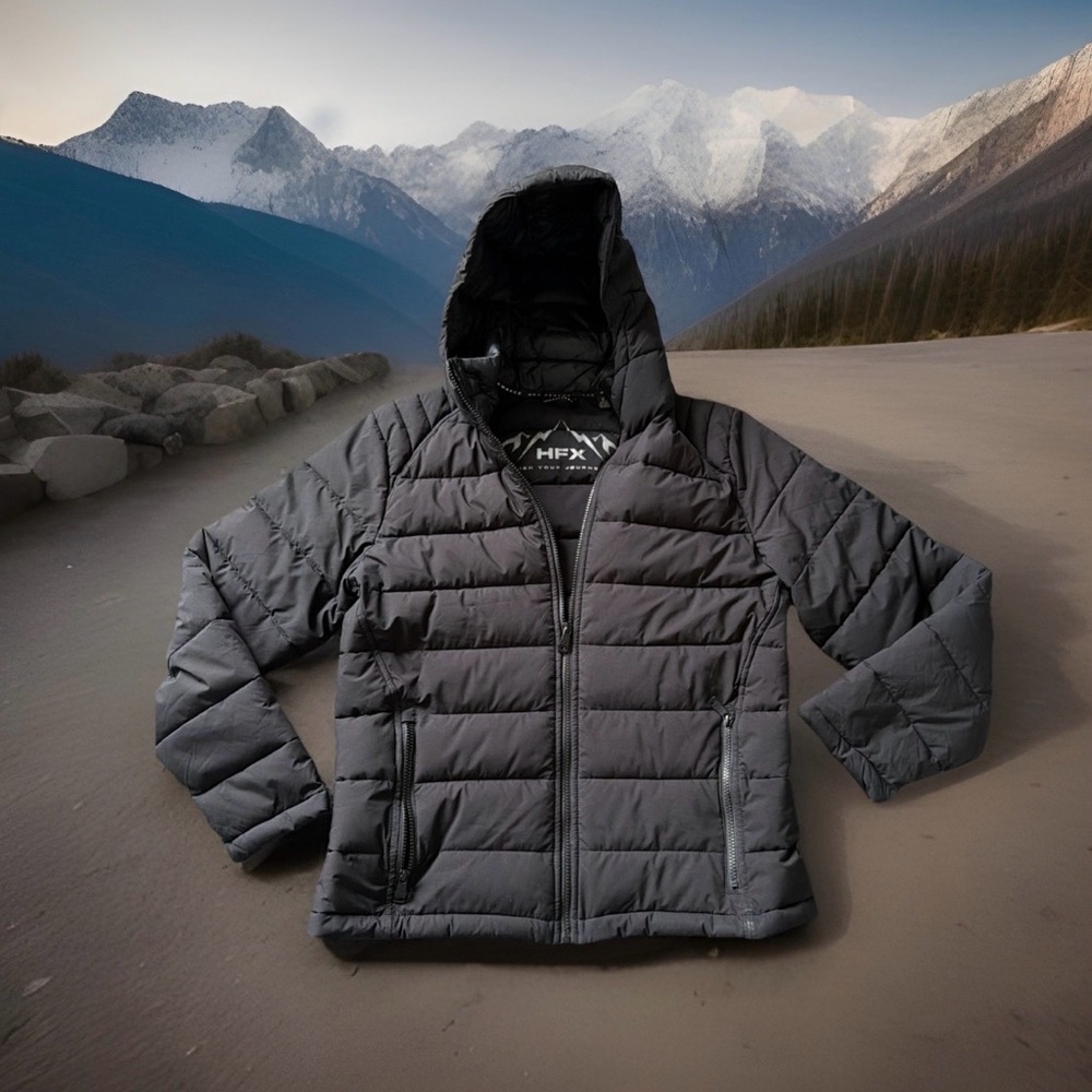 HFX Performance men’s size small hooded puffer jacket. Black. Great Condition